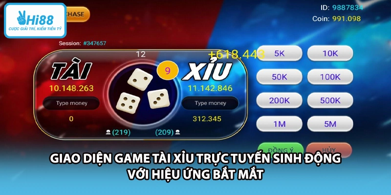 Giao diện game tài xỉu trực tuyến sinh động với hiệu ứng bắt mắt